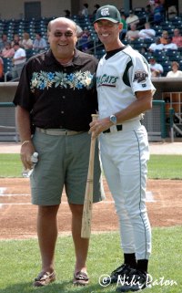 John DeCoster (left) with Manager Greg Tagert during a pre-game ceremony in 2005