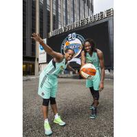 Tina Charles and Epiphanny Prince Model New York Liberty Uniforms in Front of Madison Square Garden