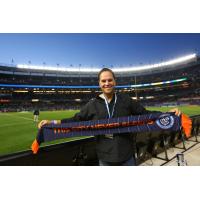 Mike Piazza Holds a New York City FC Scarf