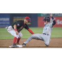 Vancouver Canadians attempt to get the out at second vs. the Tri-City Dust Devils
