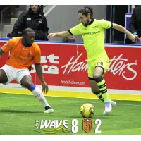 Angel Curiel of the Milwaukee Wave (right) against the Mississauga MetroStars