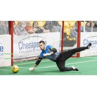 Baltimore Blast goalkeeper William Vanzela dives for a loose ball