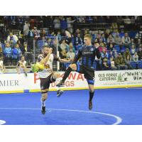 Elton de Oliveira of the Baltimore Blast (left) battles Utica City FC