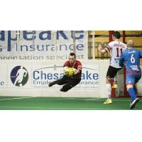 Baltimore Blast goalkeeper William Vanzela makes a diving save