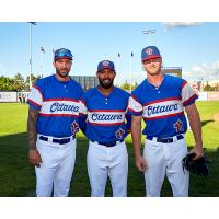 Pitchers Phillippe Aumont and Evan Rutcykj and outfielder Steve Brown of the Ottawa Champions