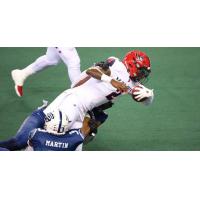 Washington Valor quarterback Arvell Nelson stretches for yardage against the Baltimore Brigade