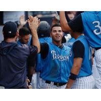 Wilkerman Garcia received congratulations in the Tampa Tarpons dugout