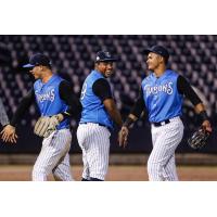 Pablo Olivares, Alexander Palma and Leonardo Molina of the Tampa Tarpons