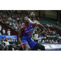 Sekou Doumbouya of the Grand Rapids Drive boxes out the Greensboro Swarm