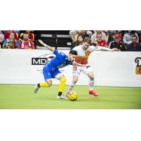 Jereme Raley of the Baltimore Blast (right) vs. the Rochester Lancers