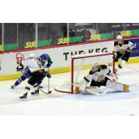 Brandon Wheat Kings goaltender Ethan Kruger against the Swift Current Broncos