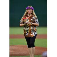 Carole Baskin throws out the first pitch for the Fort Wayne Mighty Mussels