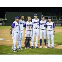 Fort Myers Mighty Mussels pitchers and staff celebrate the team's no-hitter