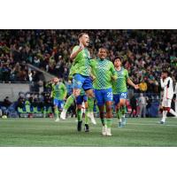 Albert Rusnák of Sounders FC reacts after his goal against FC Dallas