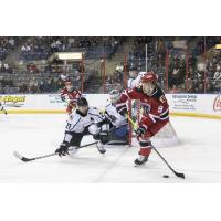 Utah Grizzlies' Tyler Penner and Rapid City Rush's Blake Bennett in action