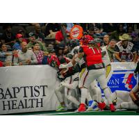 Jacksonville Sharks get tackled into the boards by the Bay Area Panthers