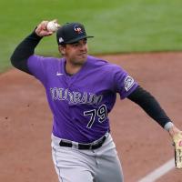 Infielder Colton Welker with the Colorado Rockies