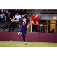 Maxi Rodriguez of Detroit City after his goal against the Michigan Stars