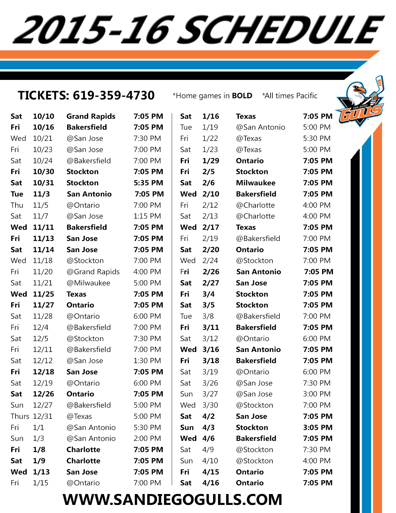 San Diego Gulls Announce 2015-16 Regular Season Schedule