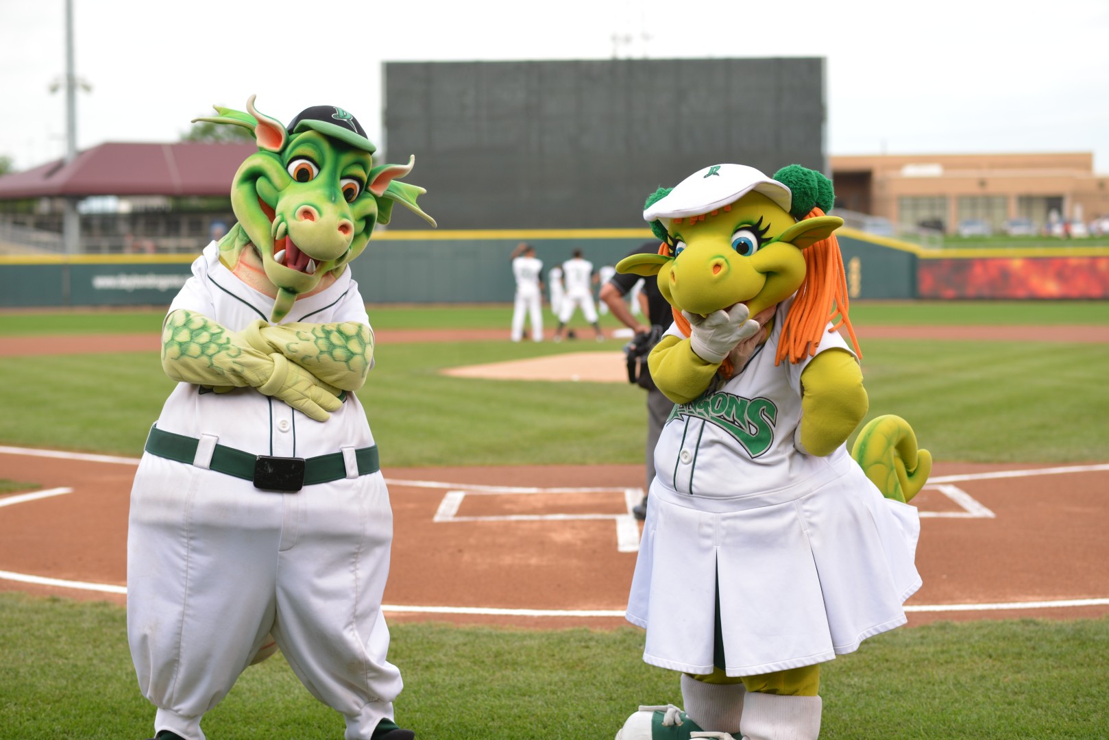 Dayton Dragons Mascots Heater and Gem March 30, 2016 Photo on