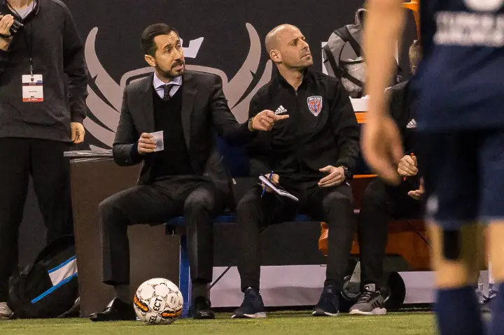Indy Eleven head coach Martin Rennie and assistant Phillip Dos Santos - May  15, 2018 Photo on OurSports Central