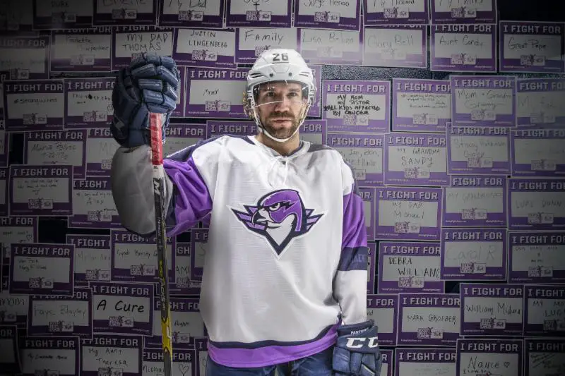Matt Mangene Springfield Thunderbirds Hockey Fights Cancer 18-19