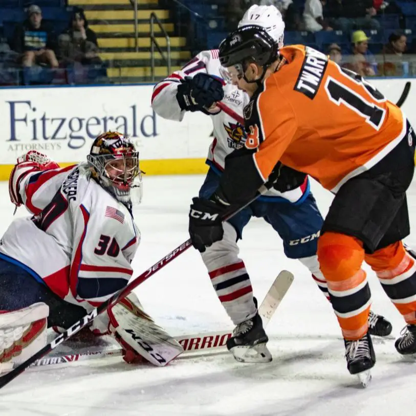 Lehigh Valley Phantoms forward Carsen Twarynski takes a shot - December 10, 2019 Photo on ...