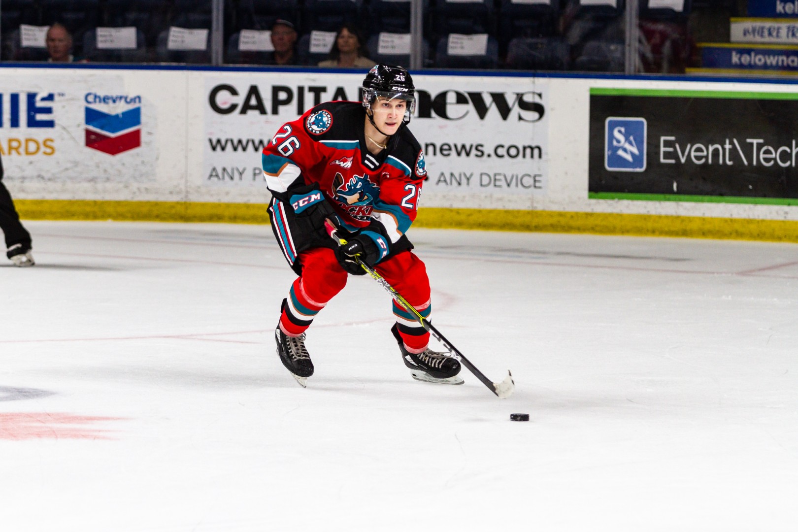Kelowna Rockets defenceman Logan Dochuk September 28, 2022 Photo on