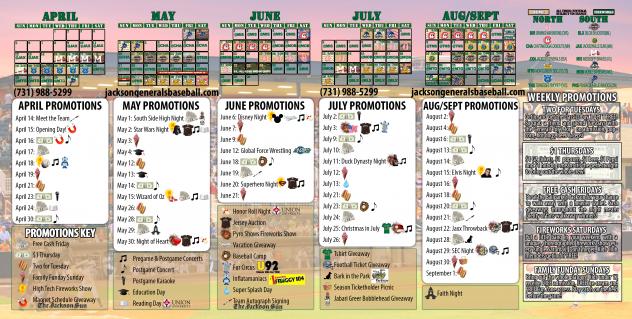 Generals 2015 Promotional Schedule