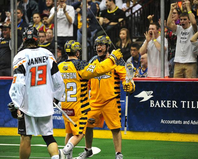 Minnesota Swarm Celebrate Goal against New England