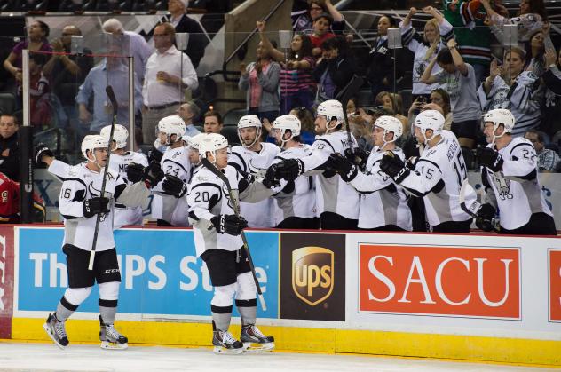 San Antonio Rampage Celebrate Goal vs. Adirondack Flames