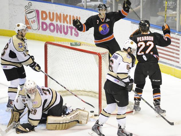 Youngstown Phantoms Celebrate Score vs. Muskegon Lumberjacks