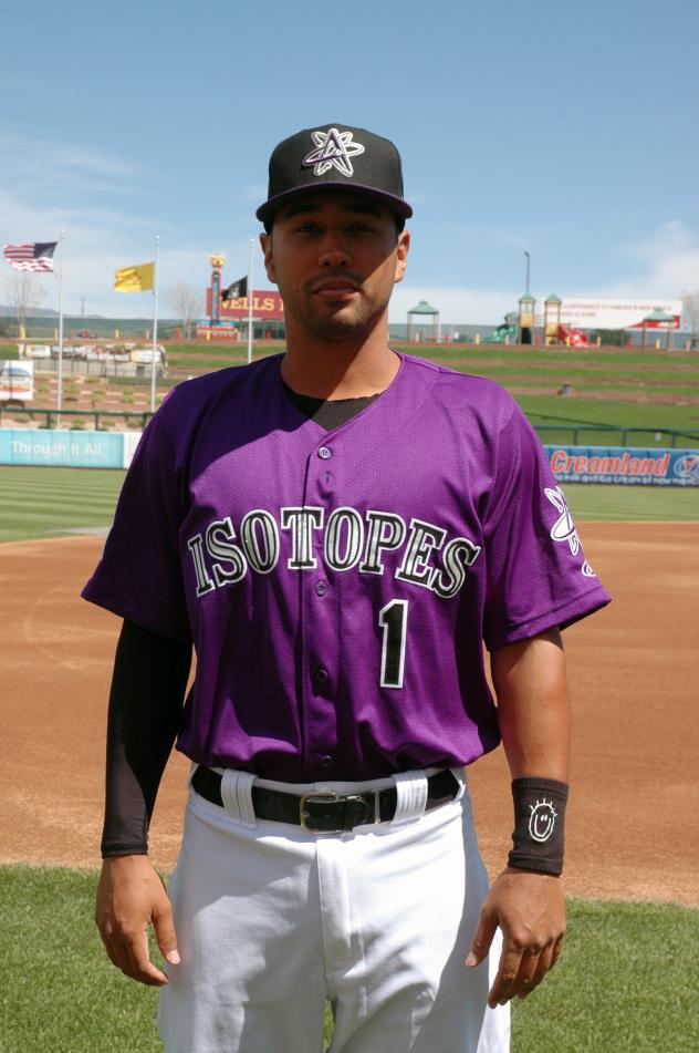 Isotopes' Joey Wong Shows Purple Sunday Jersey
