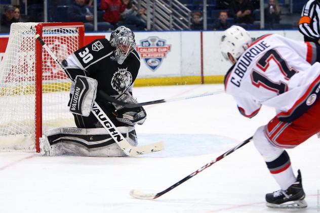 Hartford Wolf Pack Forward Ryan Bourque Shoots on Goal