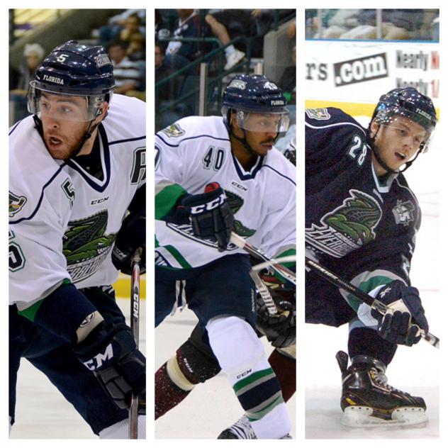 Florida Everblades Mike Little, Cameron Burt, and Adam Brace