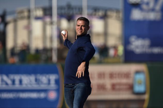 Chicago Cubs' Theo Epstein Throws out First Pitch for South Bend Cubs