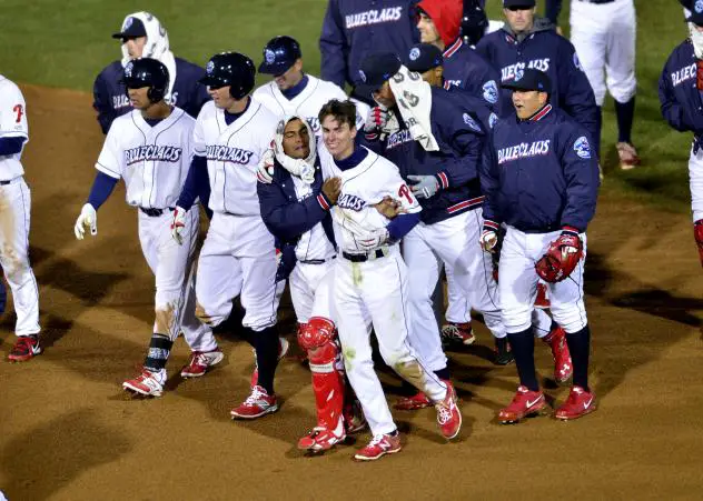 Carlos Tocci, Lakewood BlueClaws Celebrate Walk-Off Win on Opening Night