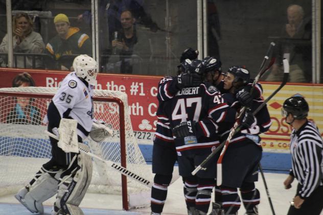 South Carolina Stingrays Celebrate Goal vs. Evansville IceMen