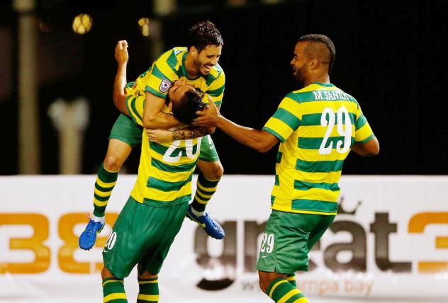 Tampa Bay Rowdies Celebrate a Goal vs. Jacksonville Armada FC