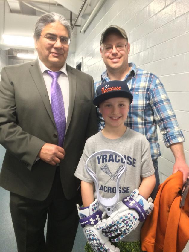 Rochester Knighthawks Owner Curt Styres with Jarrett and Hayden Hobbs