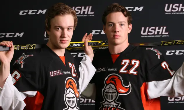 Jakob Forsbacka-Karlsson and Jimmy Schuldt of the Omaha Lancers