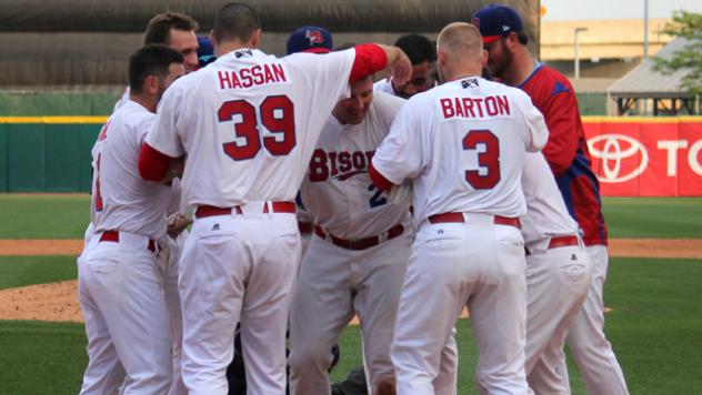 Brad Glenn of the Buffalo Bisons is Congratulated after Walk-off Homer
