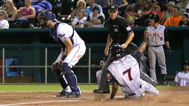 D'Arby Myers of the Arkansas Travelers Scores