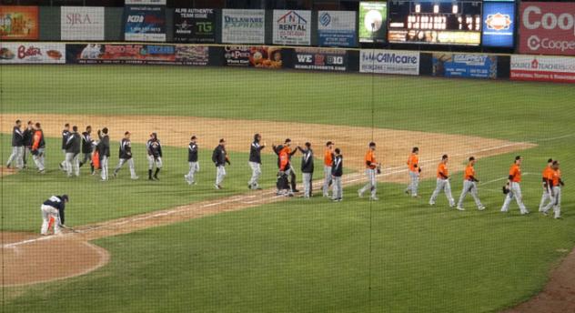 Long Island Ducks and Camden Riversharks Exchange High Fives