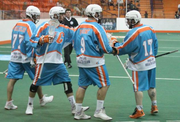 Rochester Knighthawks Forward Craig Point with the Six Nations Chiefs