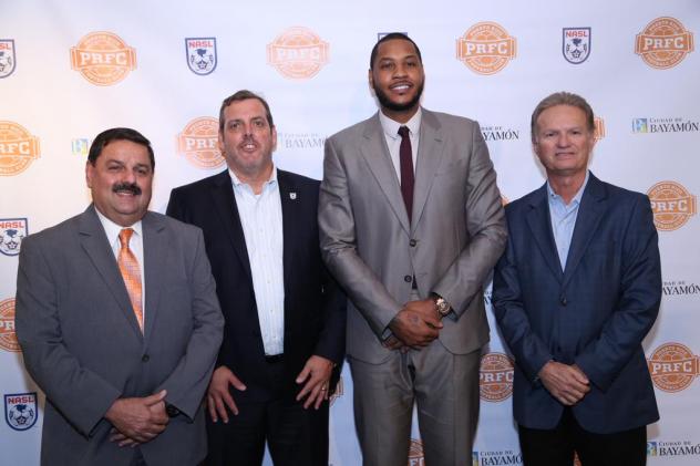 NASL Commissioner Bill Peterson, Carmelo Anthony and the Puerto Rico FC Ownership Group