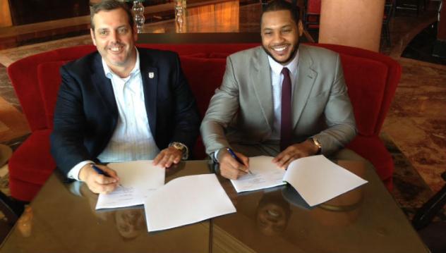 NASL Commissioner Bill Peterson and Carmelo Anthony