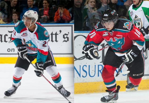 Devante Stephens and Nick Merkley of the Kelowna Rockets