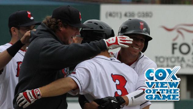 Sean Coyle of the Pawtucket Red Sox Congratulated on Winning Walk