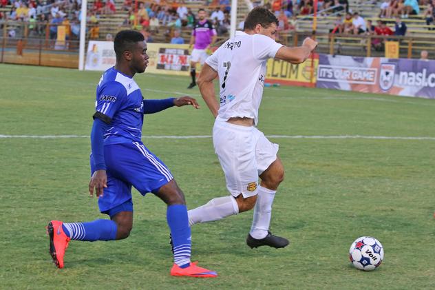 Fort Lauderdale Strikers defender Frankie Sanfilippo vs. FC Edmonton's Allan Zebie